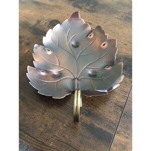 Coppercraft Guild Leaf Tray With Brass Ring Handle Footed